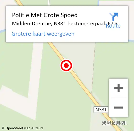 Locatie op kaart van de 112 melding: Politie Met Grote Spoed Naar Midden-Drenthe, N381 hectometerpaal: 67,3 op 14 juni 2021 14:18