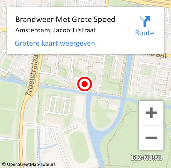 Locatie op kaart van de 112 melding: Brandweer Met Grote Spoed Naar Amsterdam, Jacob Tilstraat op 14 juni 2021 14:47
