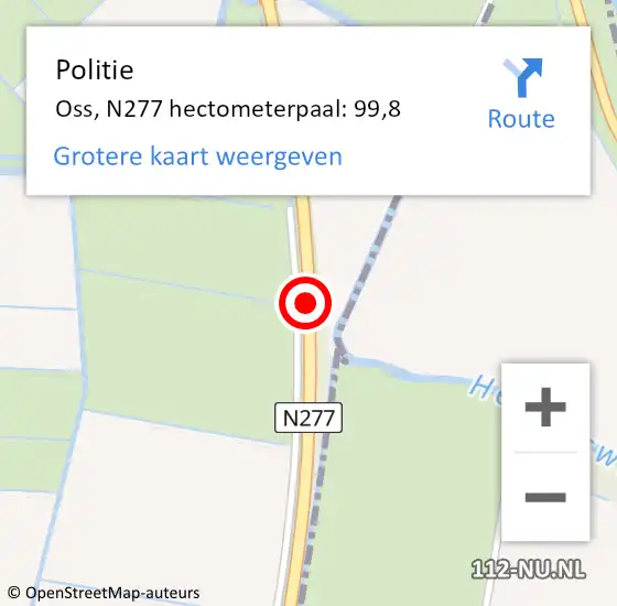 Locatie op kaart van de 112 melding: Politie Oss, N277 hectometerpaal: 99,8 op 14 juni 2021 14:58