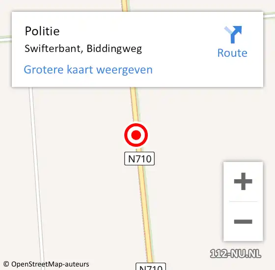 Locatie op kaart van de 112 melding: Politie Swifterbant, Biddingweg op 13 juni 2014 10:22