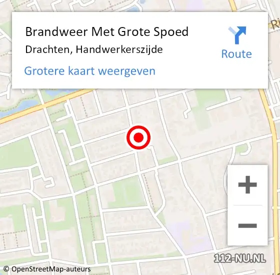 Locatie op kaart van de 112 melding: Brandweer Met Grote Spoed Naar Drachten, Handwerkerszijde op 14 juni 2021 15:04