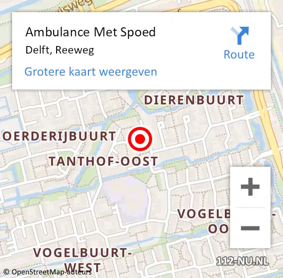 Locatie op kaart van de 112 melding: Ambulance Met Spoed Naar Delft, Reeweg op 14 juni 2021 15:09