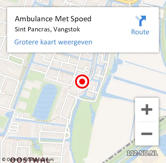 Locatie op kaart van de 112 melding: Ambulance Met Spoed Naar Sint Pancras, Vangstok op 14 juni 2021 15:14