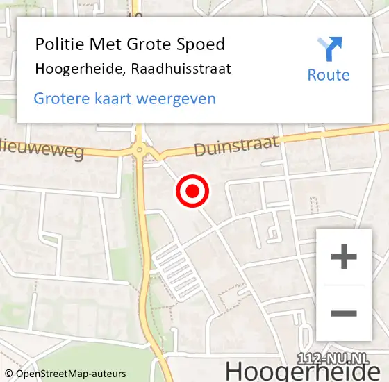 Locatie op kaart van de 112 melding: Politie Met Grote Spoed Naar Hoogerheide, Raadhuisstraat op 14 juni 2021 15:28