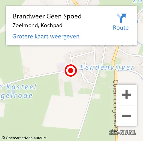 Locatie op kaart van de 112 melding: Brandweer Geen Spoed Naar Zoelmond, Kochpad op 14 juni 2021 15:28
