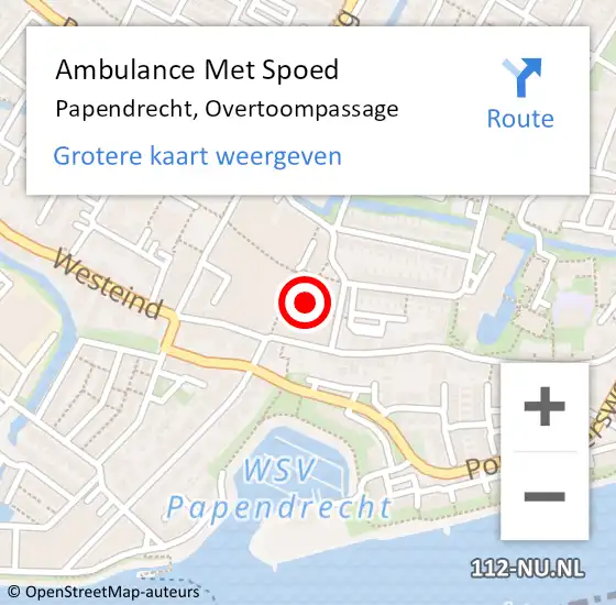 Locatie op kaart van de 112 melding: Ambulance Met Spoed Naar Papendrecht, Overtoompassage op 14 juni 2021 15:50