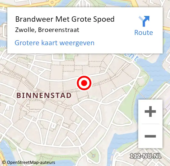 Locatie op kaart van de 112 melding: Brandweer Met Grote Spoed Naar Zwolle, Broerenstraat op 13 juni 2014 10:32