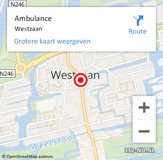 Locatie op kaart van de 112 melding: Ambulance Westzaan op 14 juni 2021 16:20