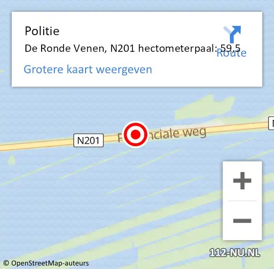 Locatie op kaart van de 112 melding: Politie De Ronde Venen, N201 hectometerpaal: 59,5 op 14 juni 2021 16:28
