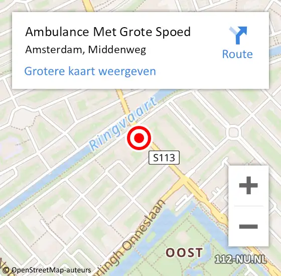 Locatie op kaart van de 112 melding: Ambulance Met Grote Spoed Naar Amsterdam, Middenweg op 14 juni 2021 16:33