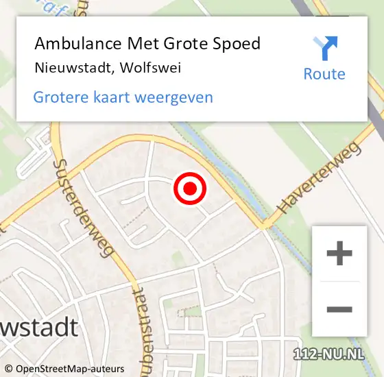 Locatie op kaart van de 112 melding: Ambulance Met Grote Spoed Naar Nieuwstadt, Wolfswei op 8 september 2013 14:12