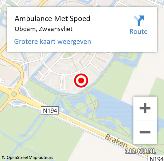 Locatie op kaart van de 112 melding: Ambulance Met Spoed Naar Obdam, Zwaansvliet op 14 juni 2021 16:48