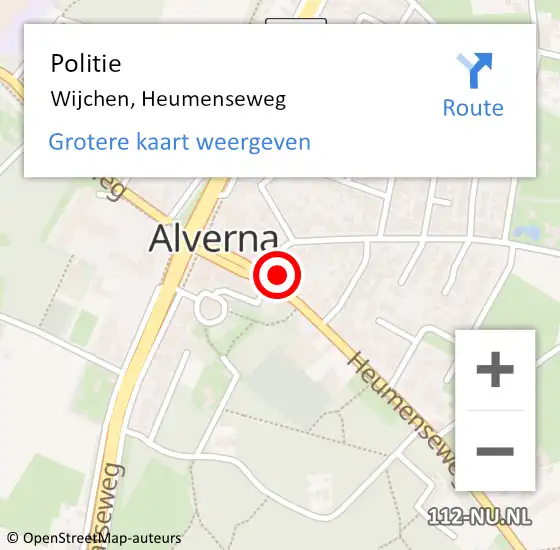 Locatie op kaart van de 112 melding: Politie Wijchen, Heumenseweg op 14 juni 2021 17:03