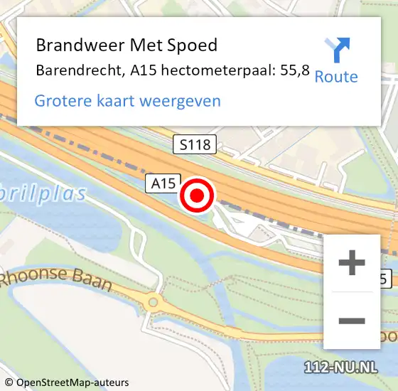 Locatie op kaart van de 112 melding: Brandweer Met Spoed Naar Barendrecht, A15 hectometerpaal: 55,8 op 14 juni 2021 17:11