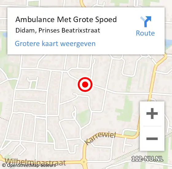 Locatie op kaart van de 112 melding: Ambulance Met Grote Spoed Naar Didam, Prinses Beatrixstraat op 14 juni 2021 17:24