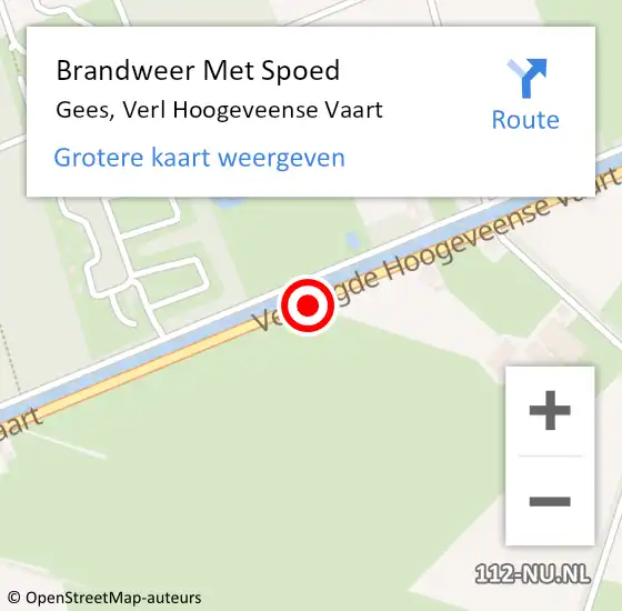 Locatie op kaart van de 112 melding: Brandweer Met Spoed Naar Gees, Verl Hoogeveense Vaart op 14 juni 2021 18:03