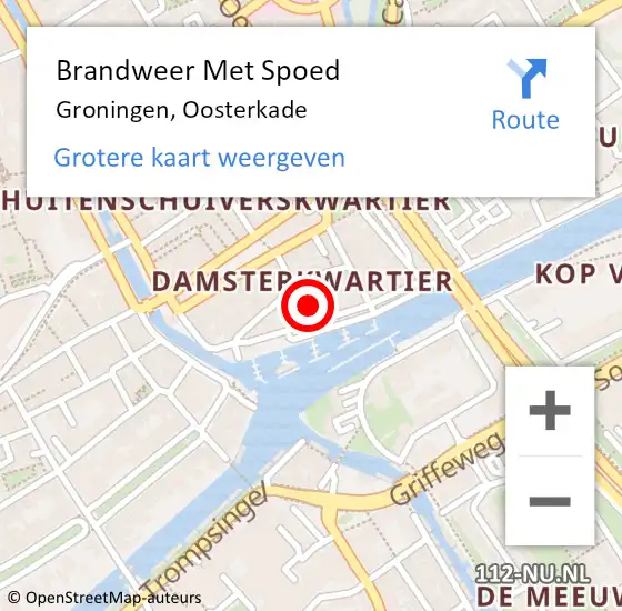 Locatie op kaart van de 112 melding: Brandweer Met Spoed Naar Groningen, Oosterkade op 14 juni 2021 18:16