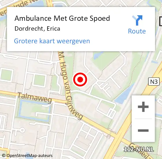 Locatie op kaart van de 112 melding: Ambulance Met Grote Spoed Naar Dordrecht, Erica op 14 juni 2021 18:19