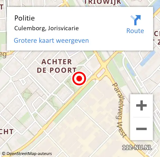 Locatie op kaart van de 112 melding: Politie Culemborg, Jorisvicarie op 14 juni 2021 18:23