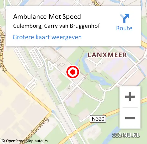 Locatie op kaart van de 112 melding: Ambulance Met Spoed Naar Culemborg, Carry van Bruggenhof op 14 juni 2021 18:47