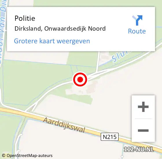 Locatie op kaart van de 112 melding: Politie Dirksland, Onwaardsedijk Noord op 14 juni 2021 19:11