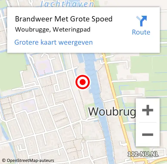 Locatie op kaart van de 112 melding: Brandweer Met Grote Spoed Naar Woubrugge, Weteringpad op 14 juni 2021 19:31