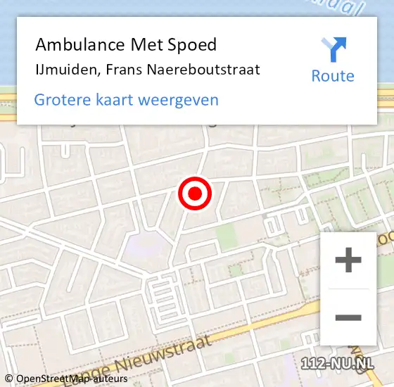 Locatie op kaart van de 112 melding: Ambulance Met Spoed Naar IJmuiden, Frans Naereboutstraat op 14 juni 2021 19:55