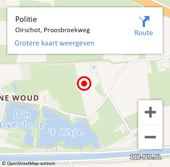 Locatie op kaart van de 112 melding: Politie Oirschot, Proosbroekweg op 14 juni 2021 20:08