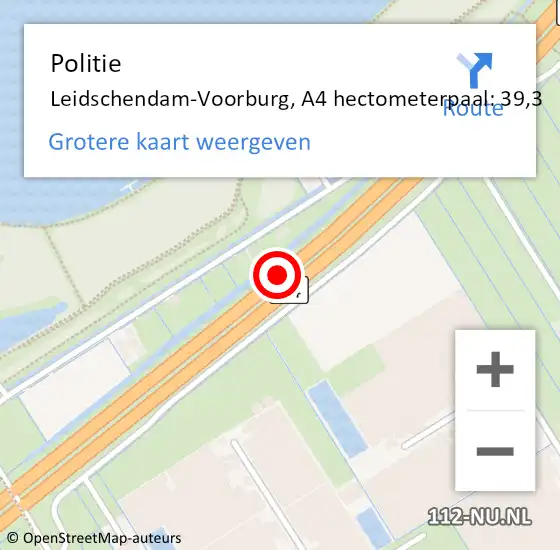 Locatie op kaart van de 112 melding: Politie Leidschendam-Voorburg, A4 hectometerpaal: 39,3 op 14 juni 2021 20:25