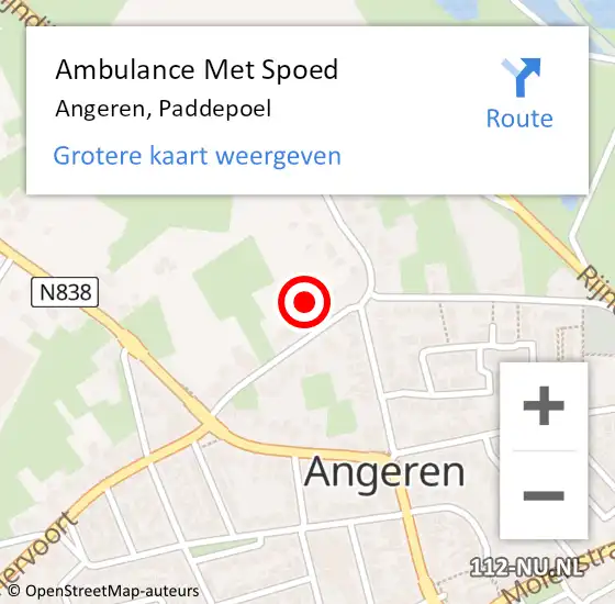 Locatie op kaart van de 112 melding: Ambulance Met Spoed Naar Angeren, Paddepoel op 14 juni 2021 20:46
