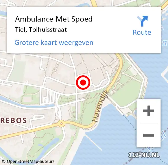 Locatie op kaart van de 112 melding: Ambulance Met Spoed Naar Tiel, Tolhuisstraat op 14 juni 2021 21:45