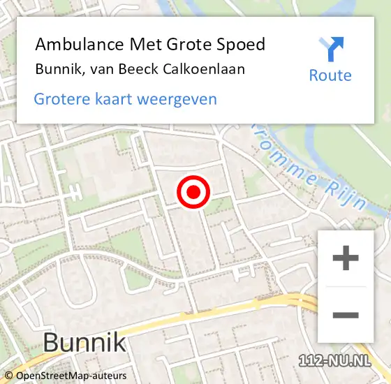 Locatie op kaart van de 112 melding: Ambulance Met Grote Spoed Naar Bunnik, van Beeck Calkoenlaan op 4 oktober 2013 22:53