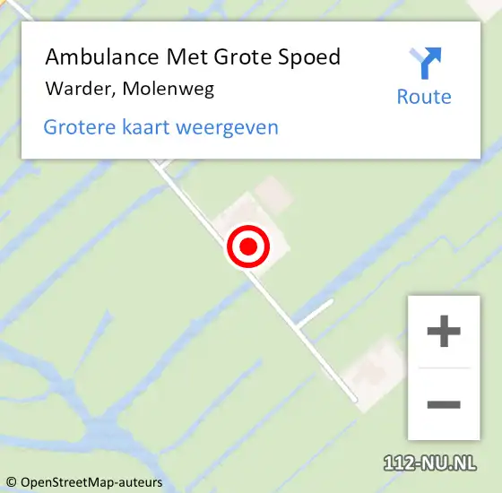 Locatie op kaart van de 112 melding: Ambulance Met Grote Spoed Naar Warder, Molenweg op 15 juni 2021 00:22