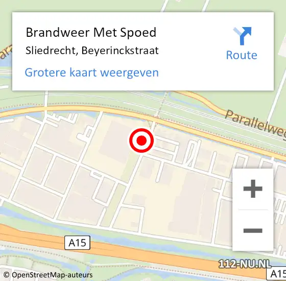 Locatie op kaart van de 112 melding: Brandweer Met Spoed Naar Sliedrecht, Beyerinckstraat op 15 juni 2021 01:26