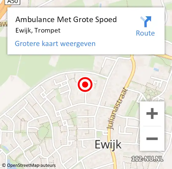 Locatie op kaart van de 112 melding: Ambulance Met Grote Spoed Naar Ewijk, Trompet op 15 juni 2021 02:07