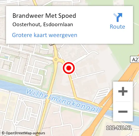 Locatie op kaart van de 112 melding: Brandweer Met Spoed Naar Oosterhout, Esdoornlaan op 15 juni 2021 02:59