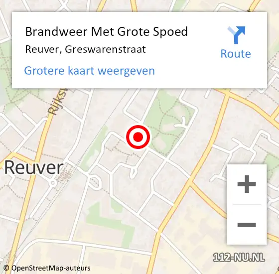 Locatie op kaart van de 112 melding: Brandweer Met Grote Spoed Naar Reuver, Greswarenstraat op 15 juni 2021 03:34