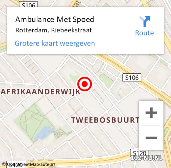 Locatie op kaart van de 112 melding: Ambulance Met Spoed Naar Rotterdam, Riebeekstraat op 15 juni 2021 03:45