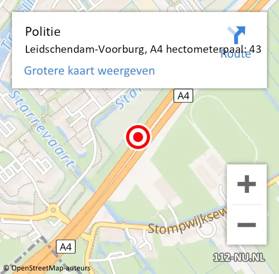 Locatie op kaart van de 112 melding: Politie Leidschendam-Voorburg, A4 hectometerpaal: 43 op 15 juni 2021 04:35