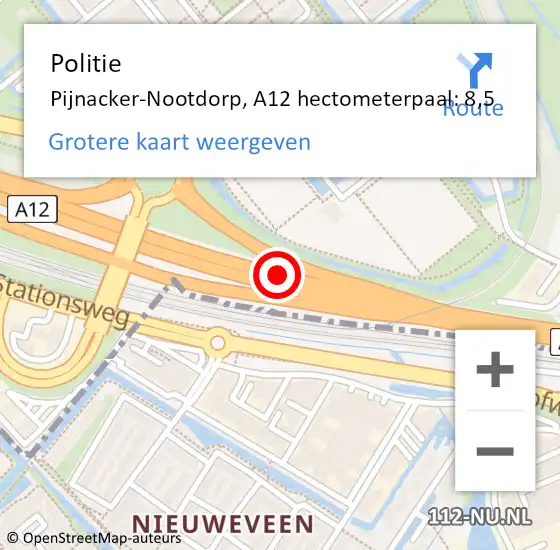 Locatie op kaart van de 112 melding: Politie Pijnacker-Nootdorp, A12 hectometerpaal: 8,5 op 15 juni 2021 06:23