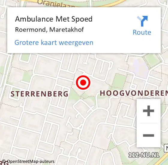 Locatie op kaart van de 112 melding: Ambulance Met Spoed Naar Roermond, Maretakhof op 15 juni 2021 06:57