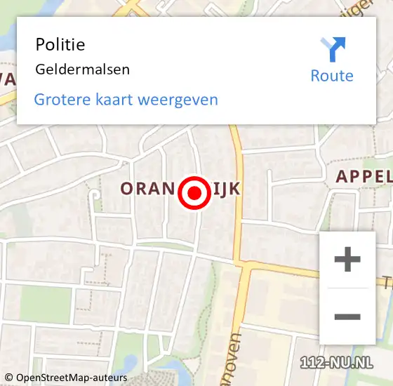 Locatie op kaart van de 112 melding: Politie Geldermalsen op 15 juni 2021 07:39