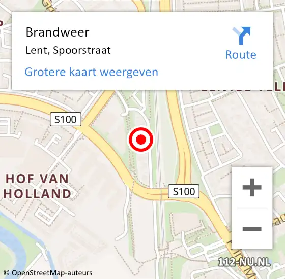 Locatie op kaart van de 112 melding: Brandweer Lent, Spoorstraat op 15 juni 2021 07:58