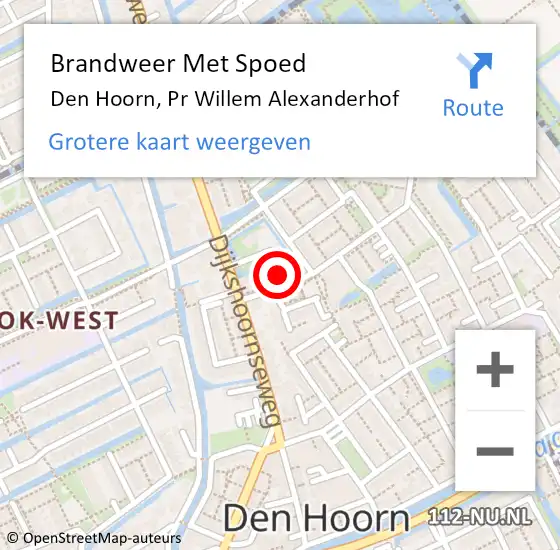 Locatie op kaart van de 112 melding: Brandweer Met Spoed Naar Den Hoorn, Pr Willem Alexanderhof op 15 juni 2021 08:01