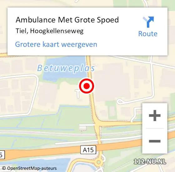 Locatie op kaart van de 112 melding: Ambulance Met Grote Spoed Naar Tiel, Hoogkellenseweg op 15 juni 2021 08:11