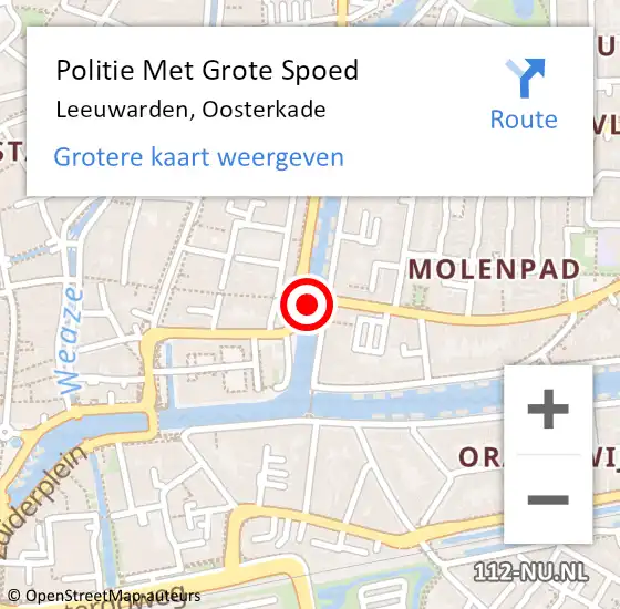 Locatie op kaart van de 112 melding: Politie Met Grote Spoed Naar Leeuwarden, Oosterkade op 15 juni 2021 09:30