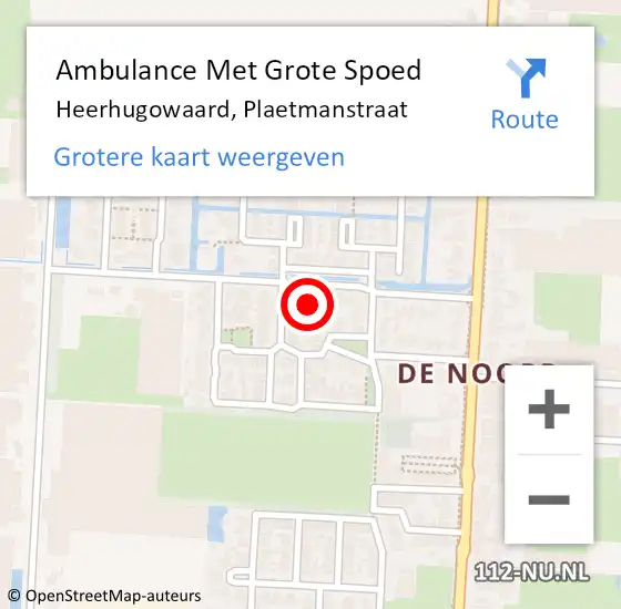 Locatie op kaart van de 112 melding: Ambulance Met Grote Spoed Naar Heerhugowaard, Plaetmanstraat op 15 juni 2021 09:44