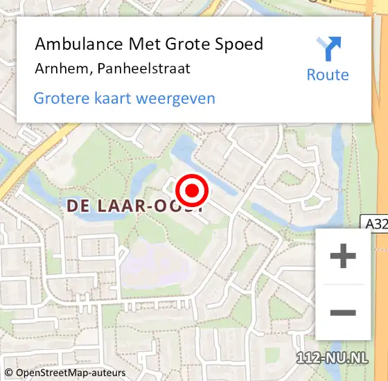 Locatie op kaart van de 112 melding: Ambulance Met Grote Spoed Naar Arnhem, Panheelstraat op 15 juni 2021 10:25