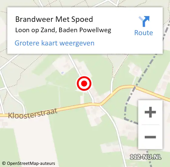 Locatie op kaart van de 112 melding: Brandweer Met Spoed Naar Loon op Zand, Baden Powellweg op 15 juni 2021 10:32