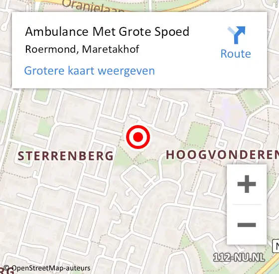 Locatie op kaart van de 112 melding: Ambulance Met Grote Spoed Naar Roermond, Maretakhof op 15 juni 2021 10:38